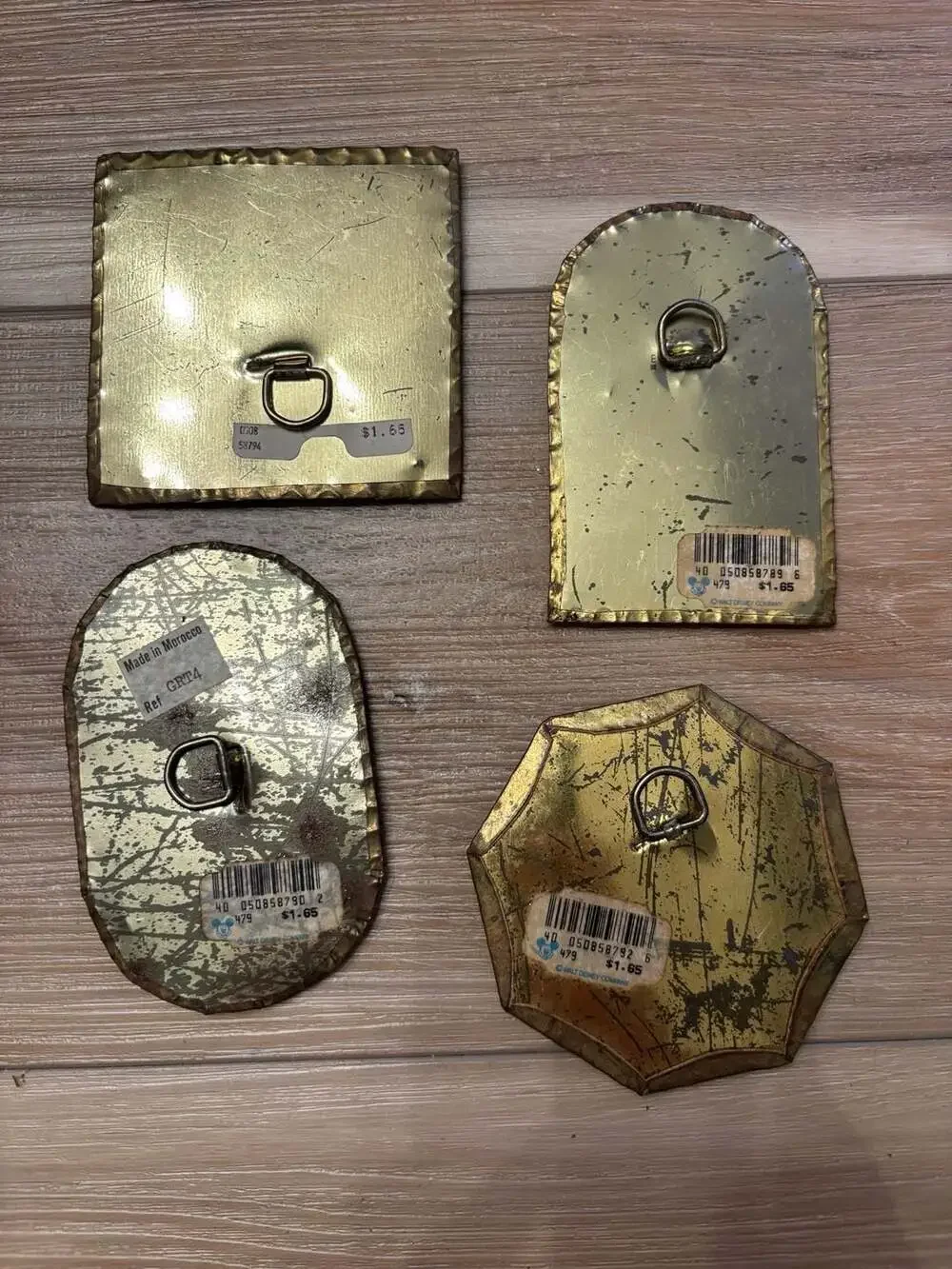 Set of 4 Vintage Walt Disney Company Moroccan Brass Punched Metal Mini Mirrors